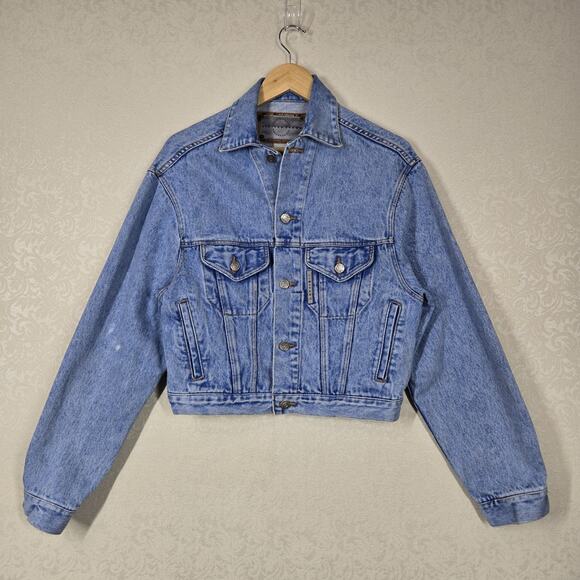 VTG 90s Limited Denim Cropped Jean Jacket sz M Blue Retro Streetwear Biker - Picture 16 of 16